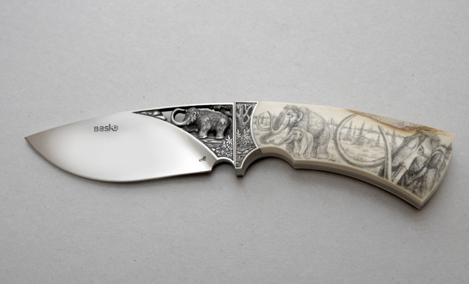 Нож "Баско-4" (Мамонт на подставке, скрим)